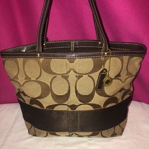 Coach Brown Signature Stripe Tote